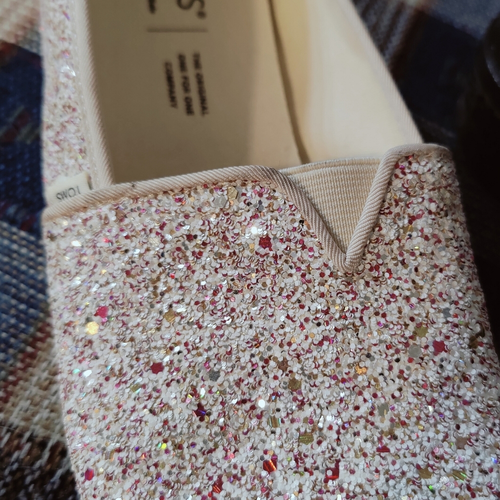 NWOT Toms Alpargata Natural Glitter Slip On Shoes Sneakers Flats Loafers, 8.5 - Picture 7 of 13